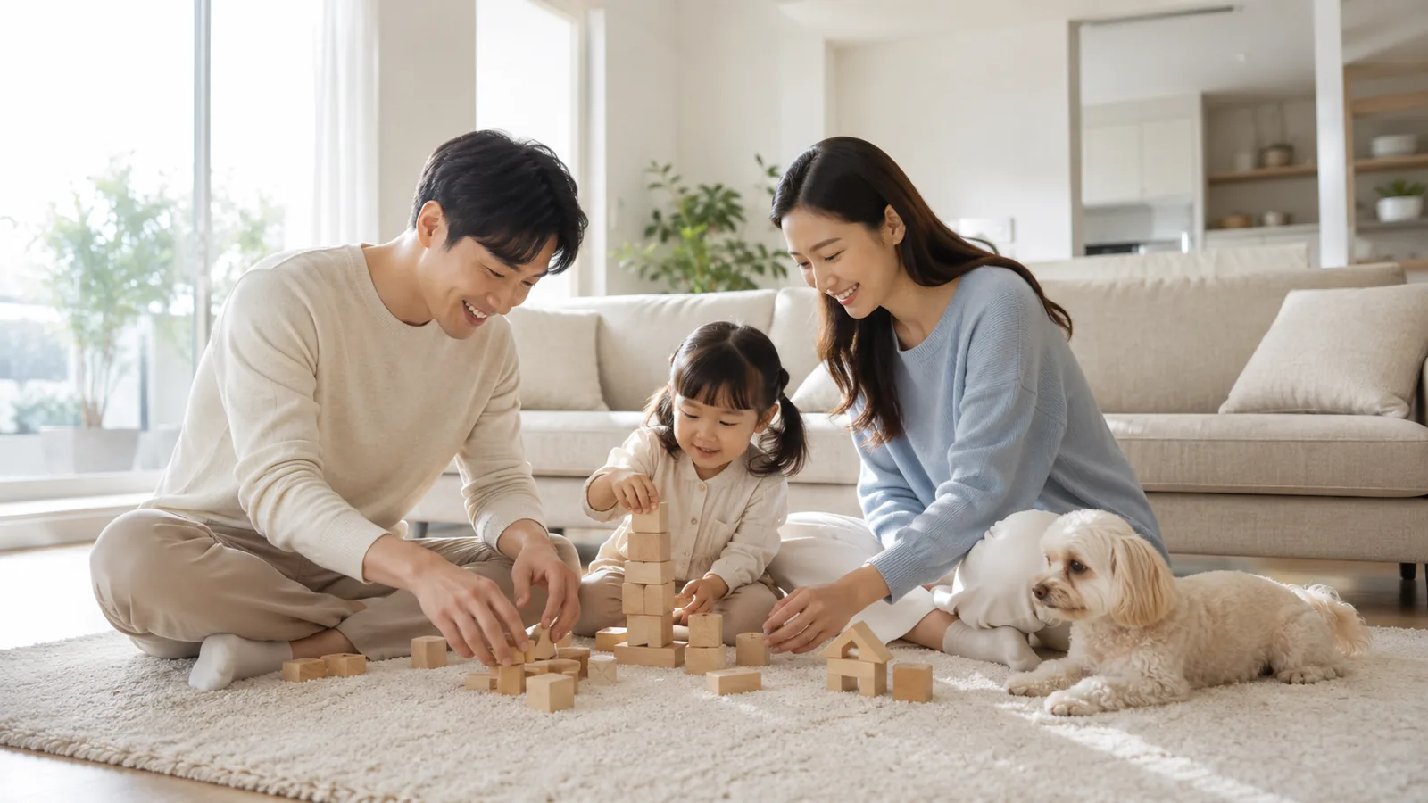 깨끗한 집에서 아이와 가족이 안심하고 시간을 보내는 모습